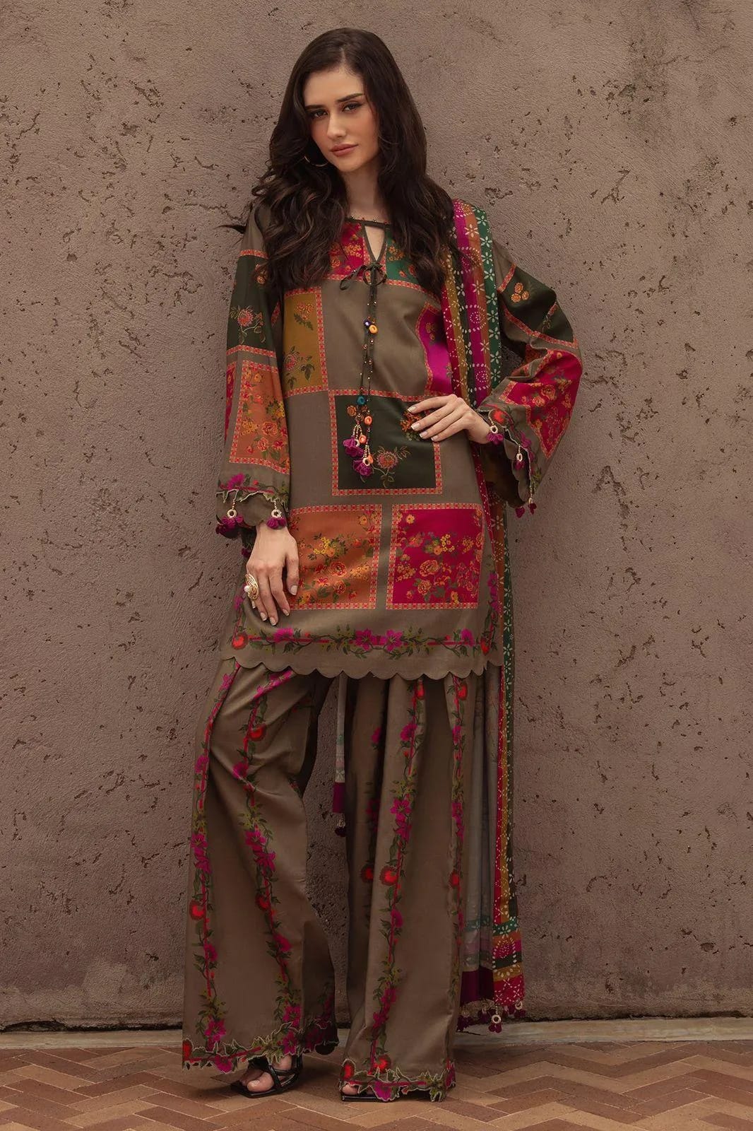 GullJee Ziva '25: Olive Taupe Digital Printed Lawn 3PC Unstitched Suit