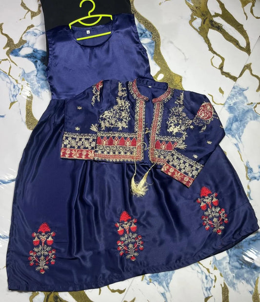 Navy Blue Embroidered Velvet Jacket Style Anarkali Suit
