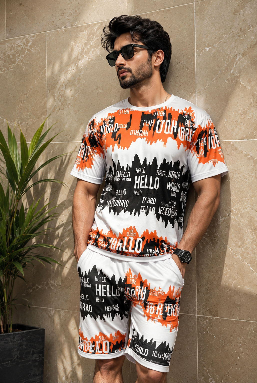 Men's Premium Abstract Typography Printed Co-Ord Set