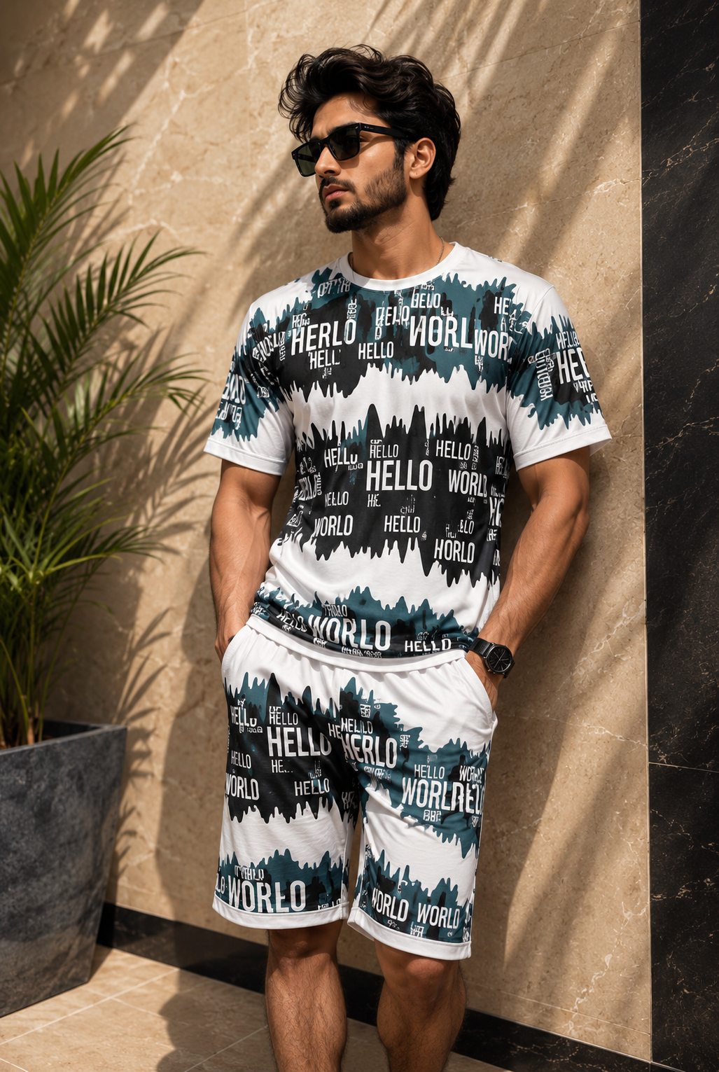 Men's Premium Abstract Typography Printed Co-Ord Set