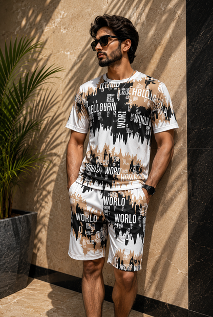 Men's Premium Abstract Typography Printed Co-Ord Set