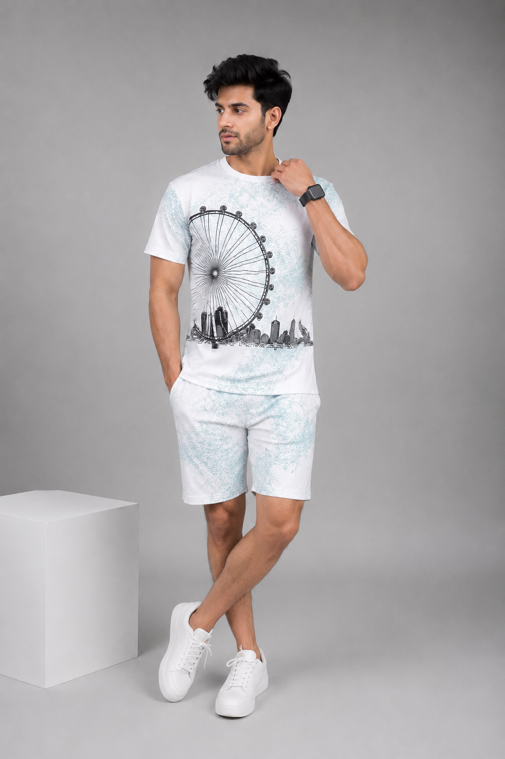 Men's China Cut Terry Printed Summer Co-Ord Set