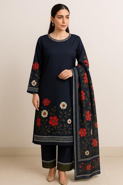 Product Title: Midnight Navy Floral Grace: 3PC Digital Printed Lawn Suit