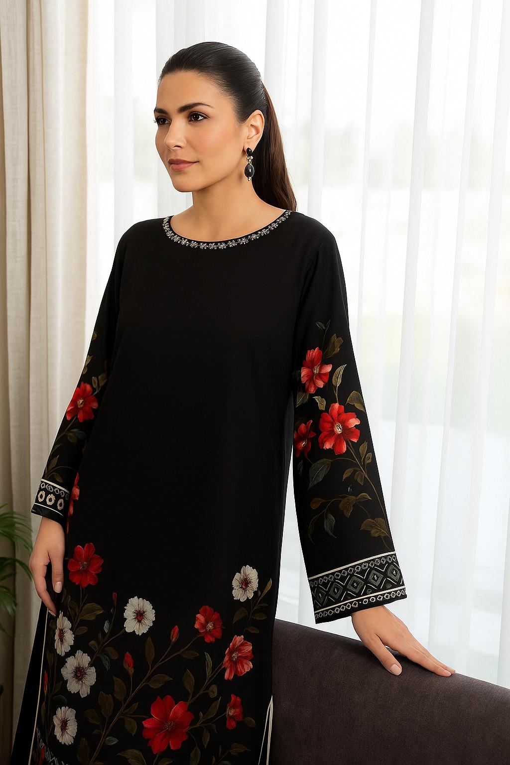 Product Title: Midnight Navy Floral Grace: 3PC Digital Printed Lawn Suit