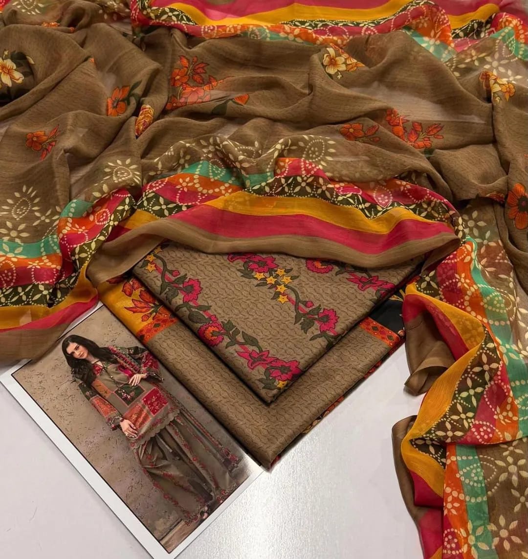 GullJee Ziva '25: Olive Taupe Digital Printed Lawn 3PC Unstitched Suit