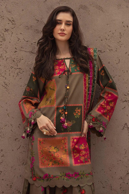 GullJee Ziva '25: Olive Taupe Digital Printed Lawn 3PC Unstitched Suit