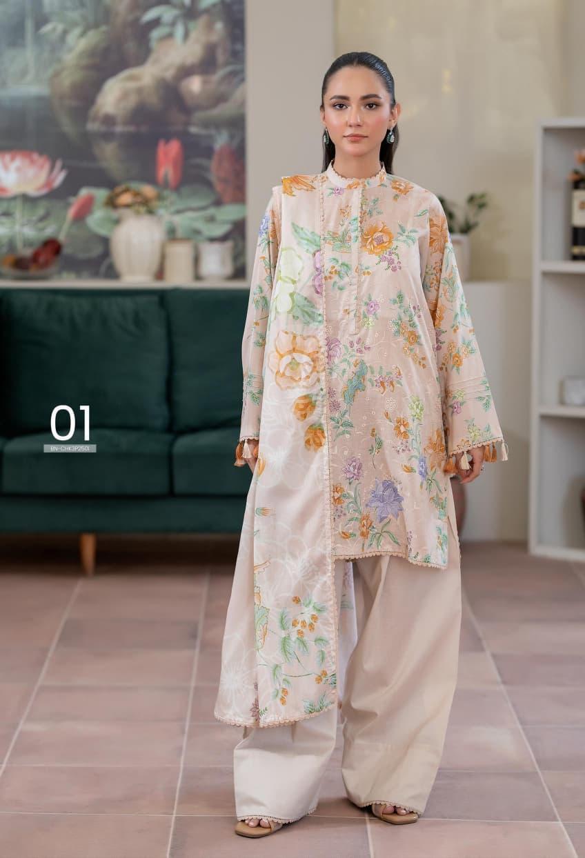 GullJee Ziva '25: Peach Bloom Digital Printed 3PC Unstitched Lawn Suit