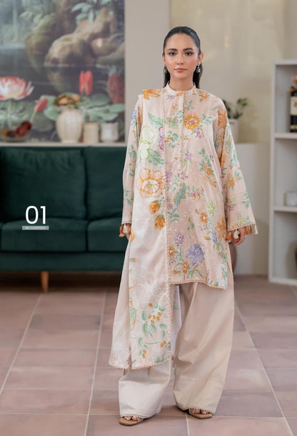 GullJee Ziva '25: Peach Bloom Digital Printed 3PC Unstitched Lawn Suit