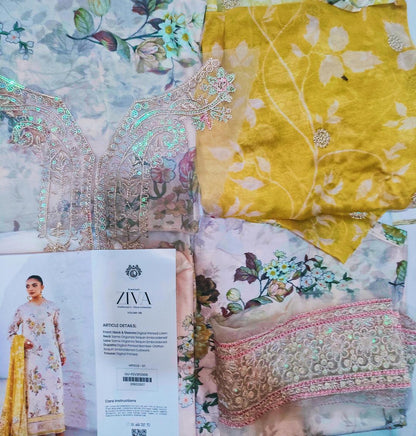 Peach Digital Printed Lawn 3-Piece Unstitched Suit with Chiffon Dupatta