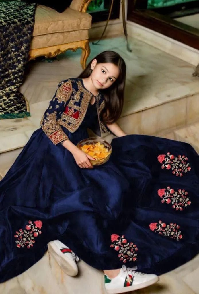 Navy Blue Embroidered Velvet Jacket Style Anarkali Suit