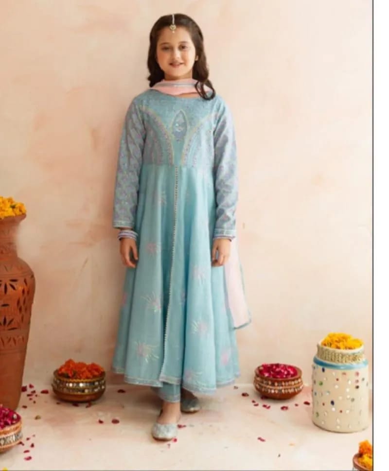 Sky Blue Embroidered Georgette Anarkali Suit with Dupatta