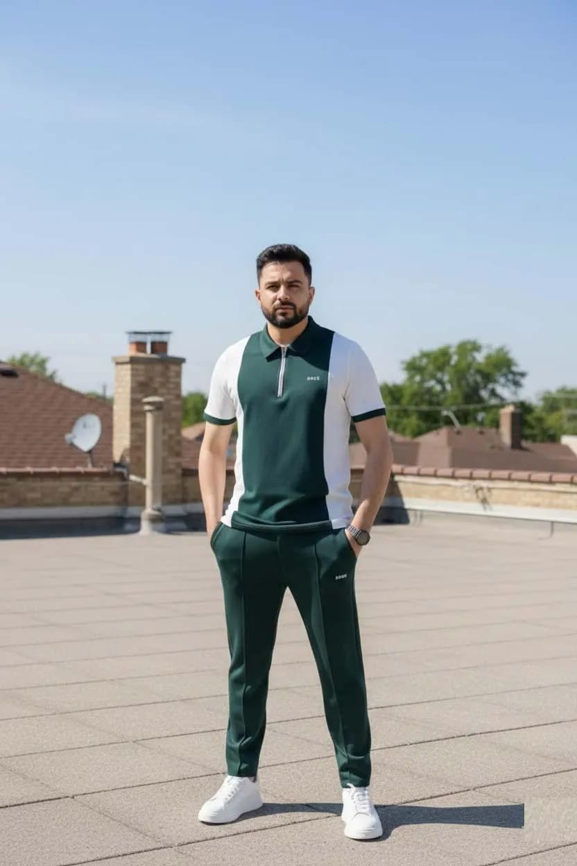 Signature Emerald Green Zipper Polo Tracksuit – Elite Edition