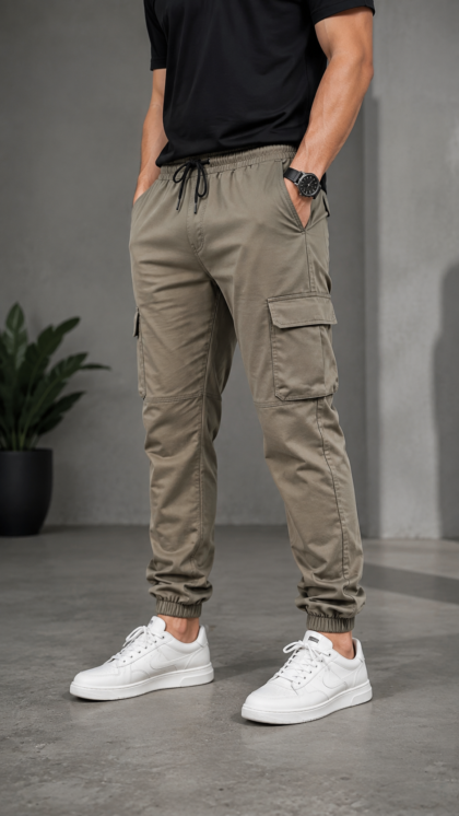 Men's Premium  Cargo Pants – Elastic Waist Cotton Cargo Trousers